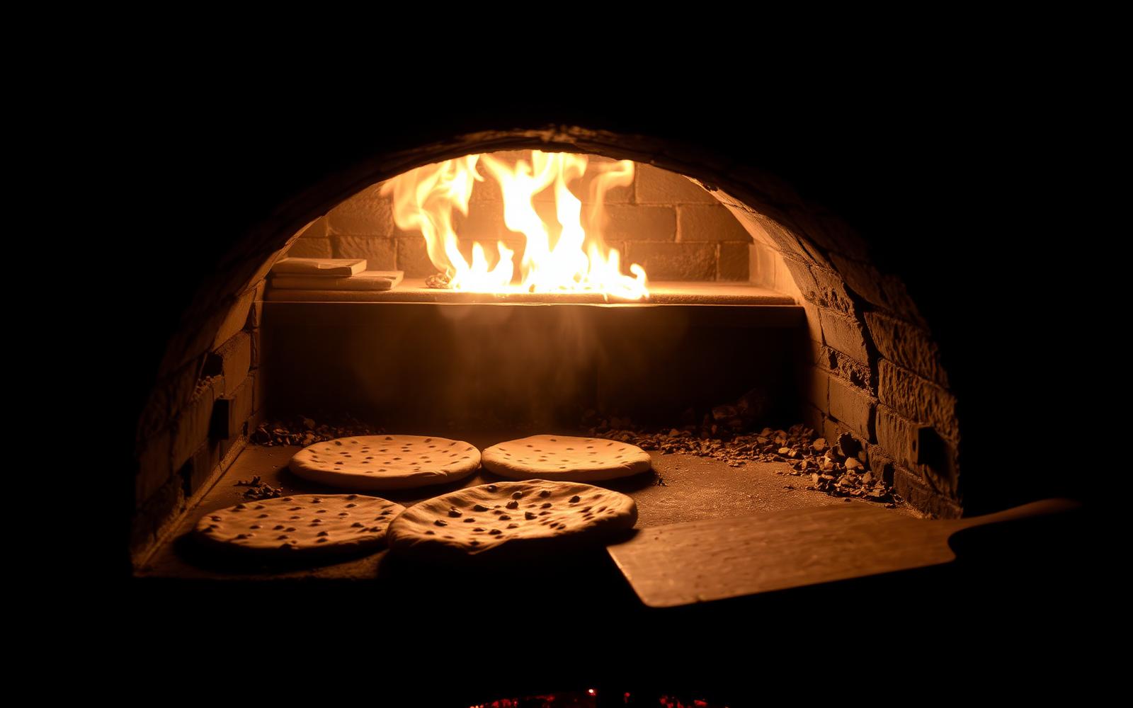 Manakish baking in the wood-fired oven at Abou Tony Bakery